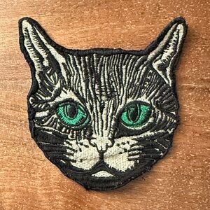Embroidered Cat Patch with Green Eyes